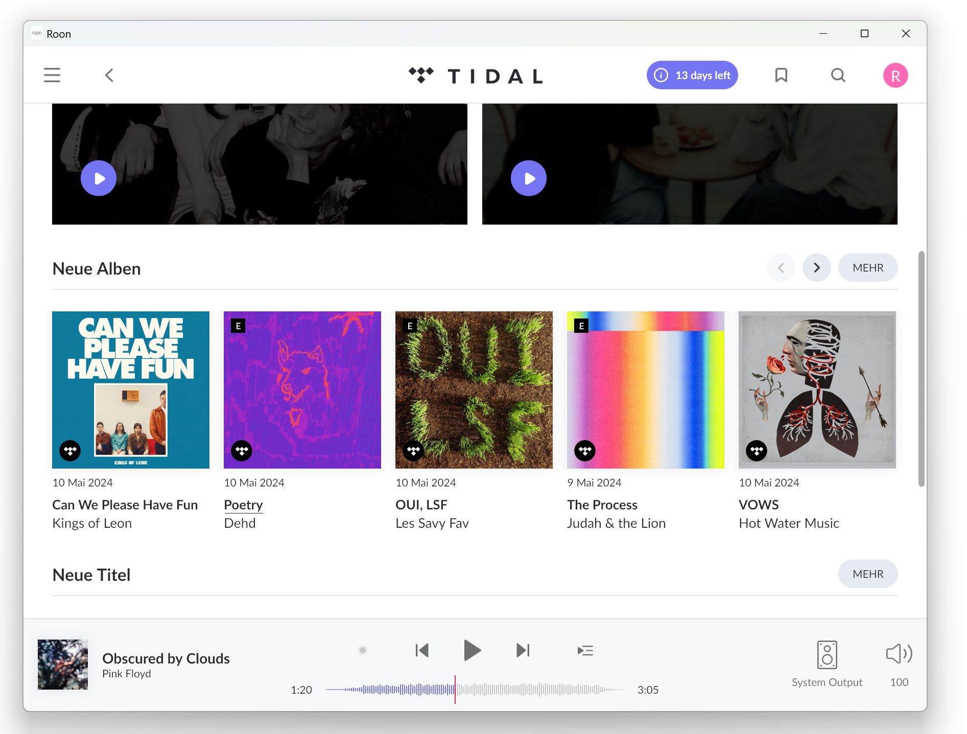 Streamingdienste wie Tidal und Qobuz können eingebunden werden (Screenshot)